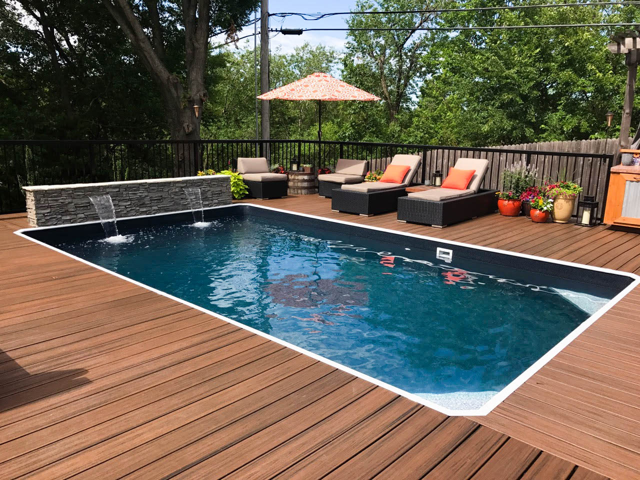 rectangle above ground pool with deck