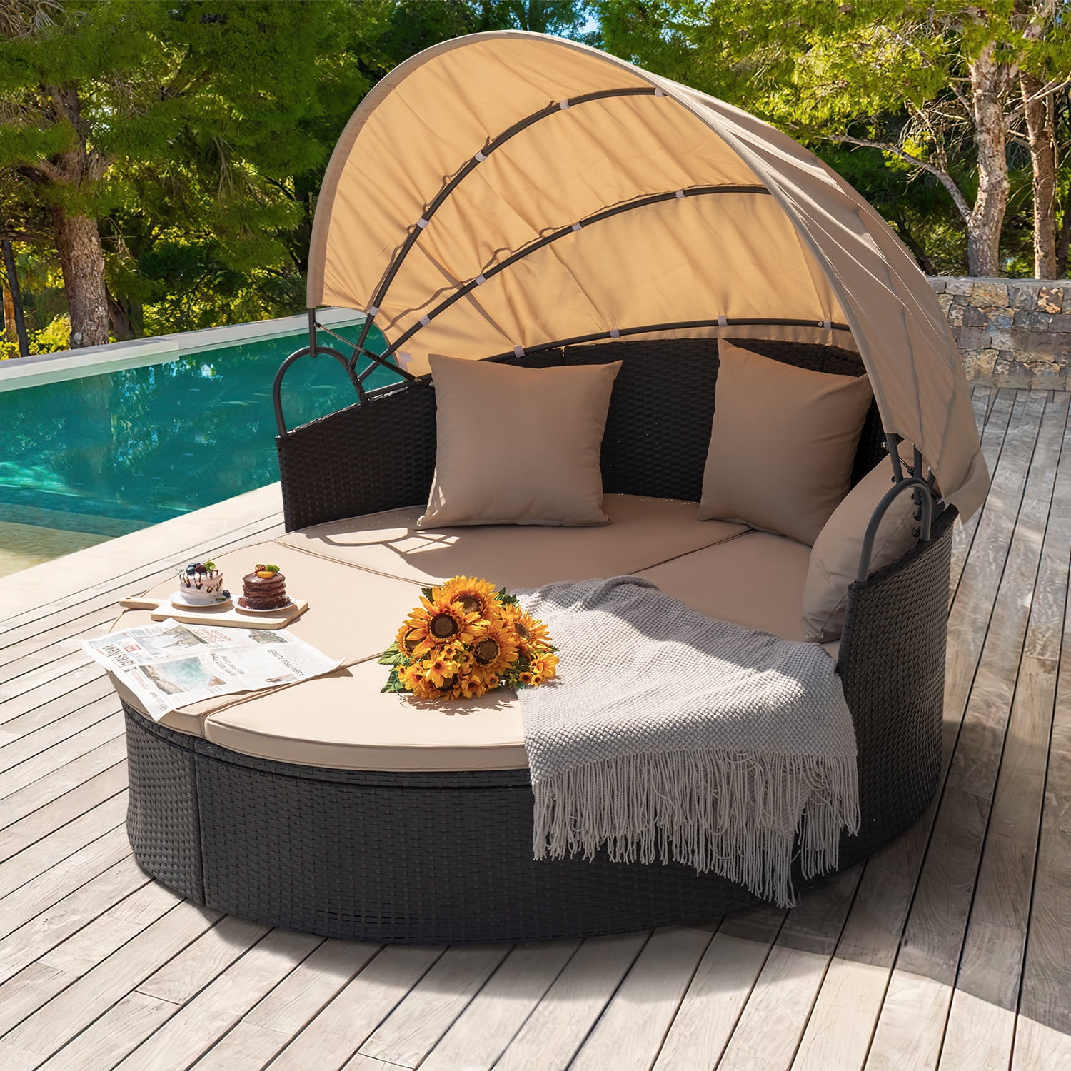 round outdoor daybed with canopy