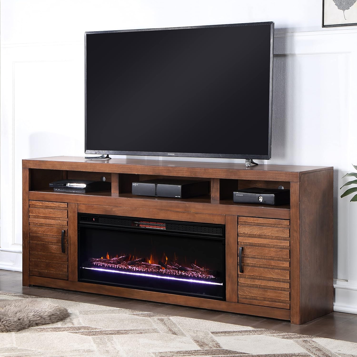 solid wood fireplace tv stand