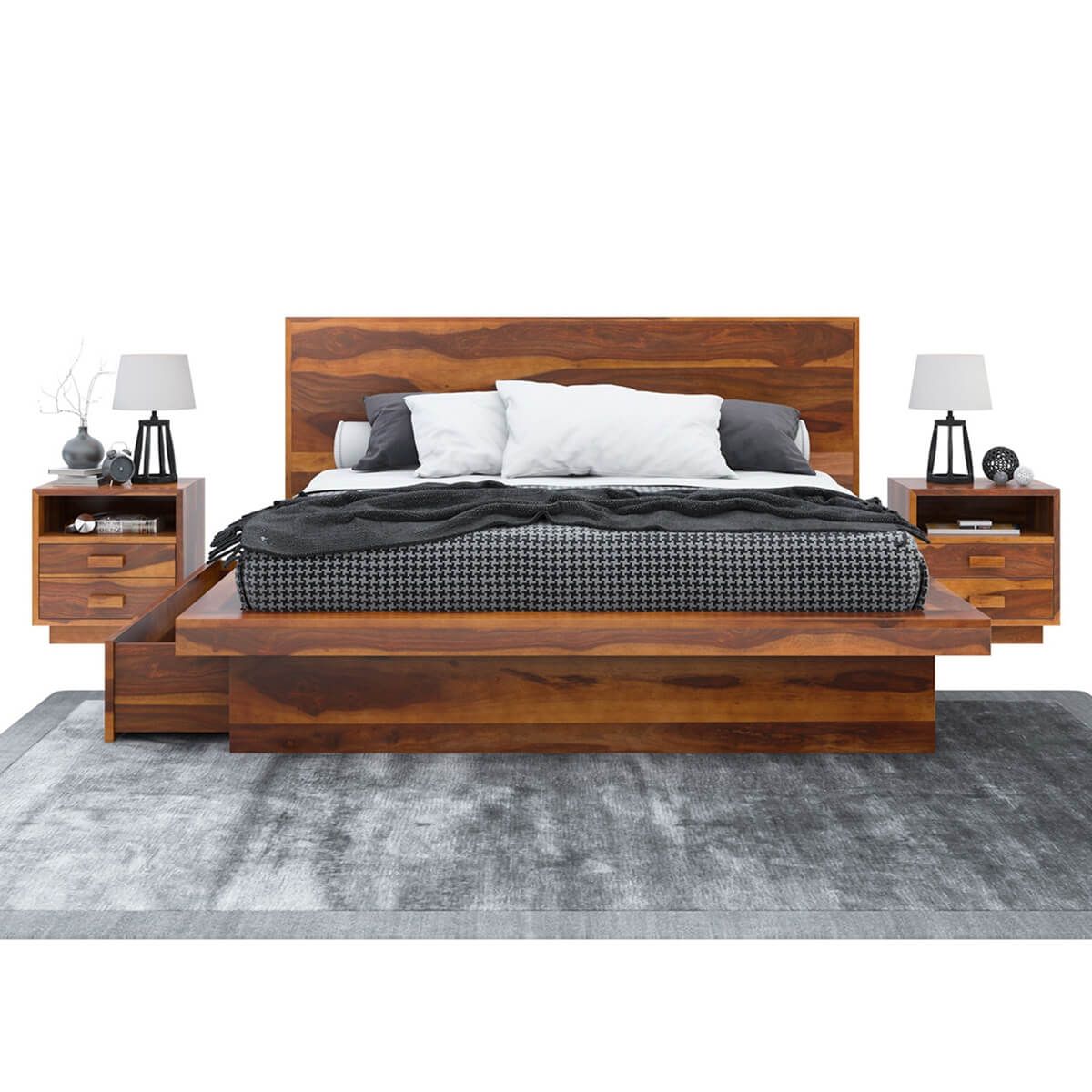 solid wood platform bed with storage