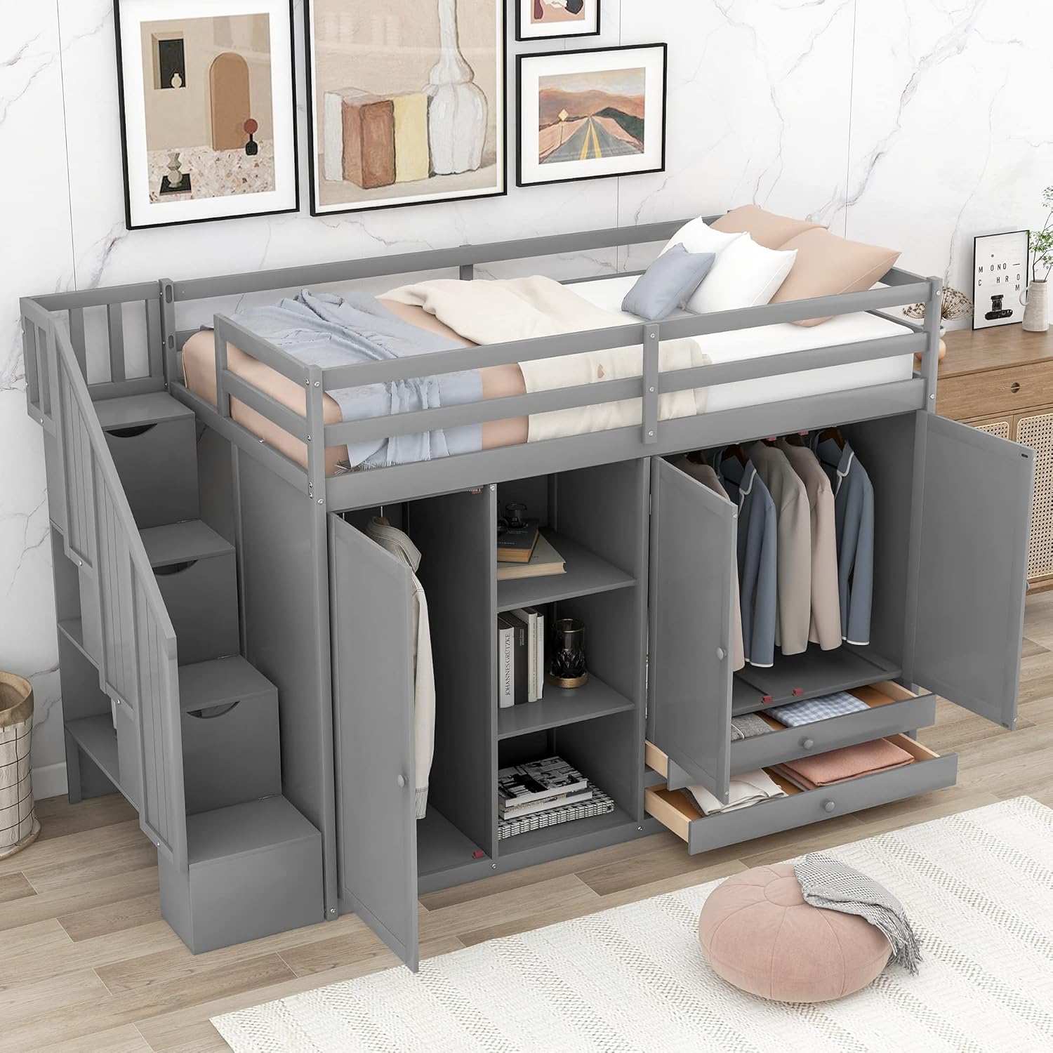 storage loft bed with stairs