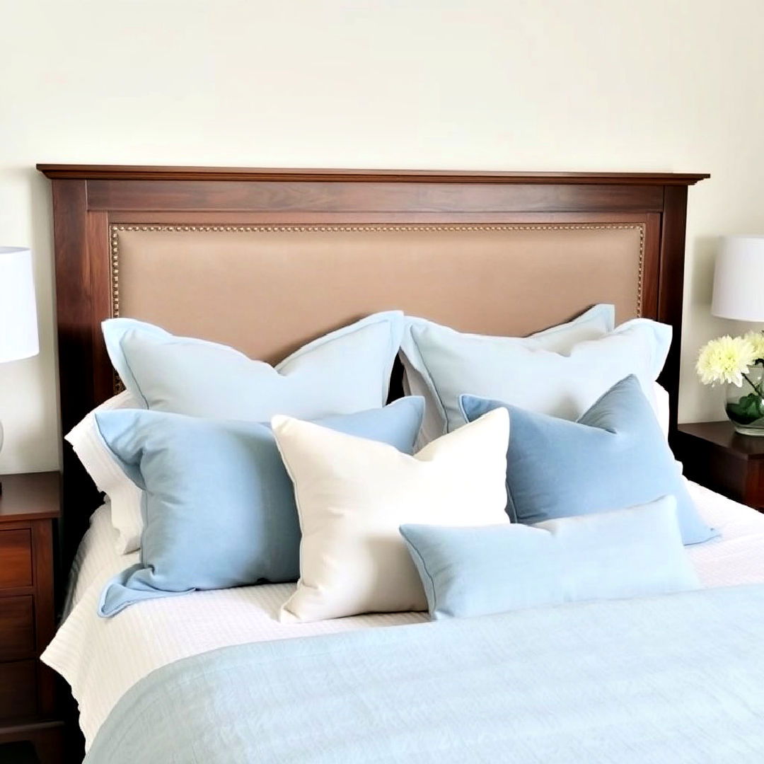 Styling blue throw pillows for bed with current design trends