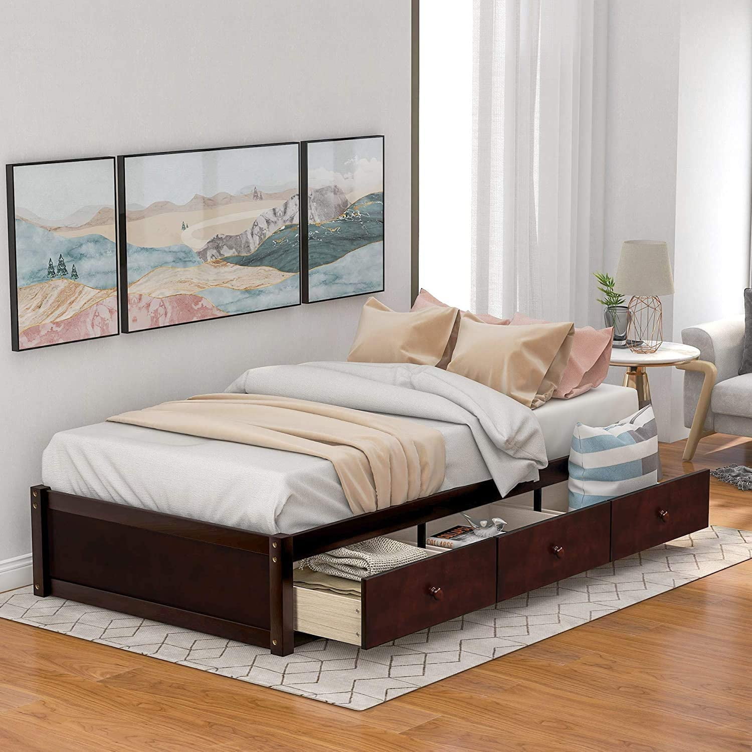 twin platform bed with drawers