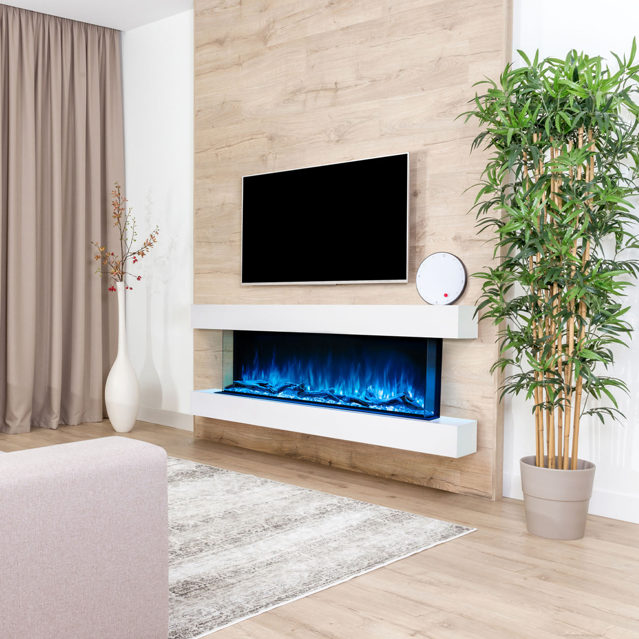 wall mounted cabinet with fireplace